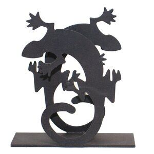 Vintage Gecko Lizard Metal Napkin Mail Holder Black